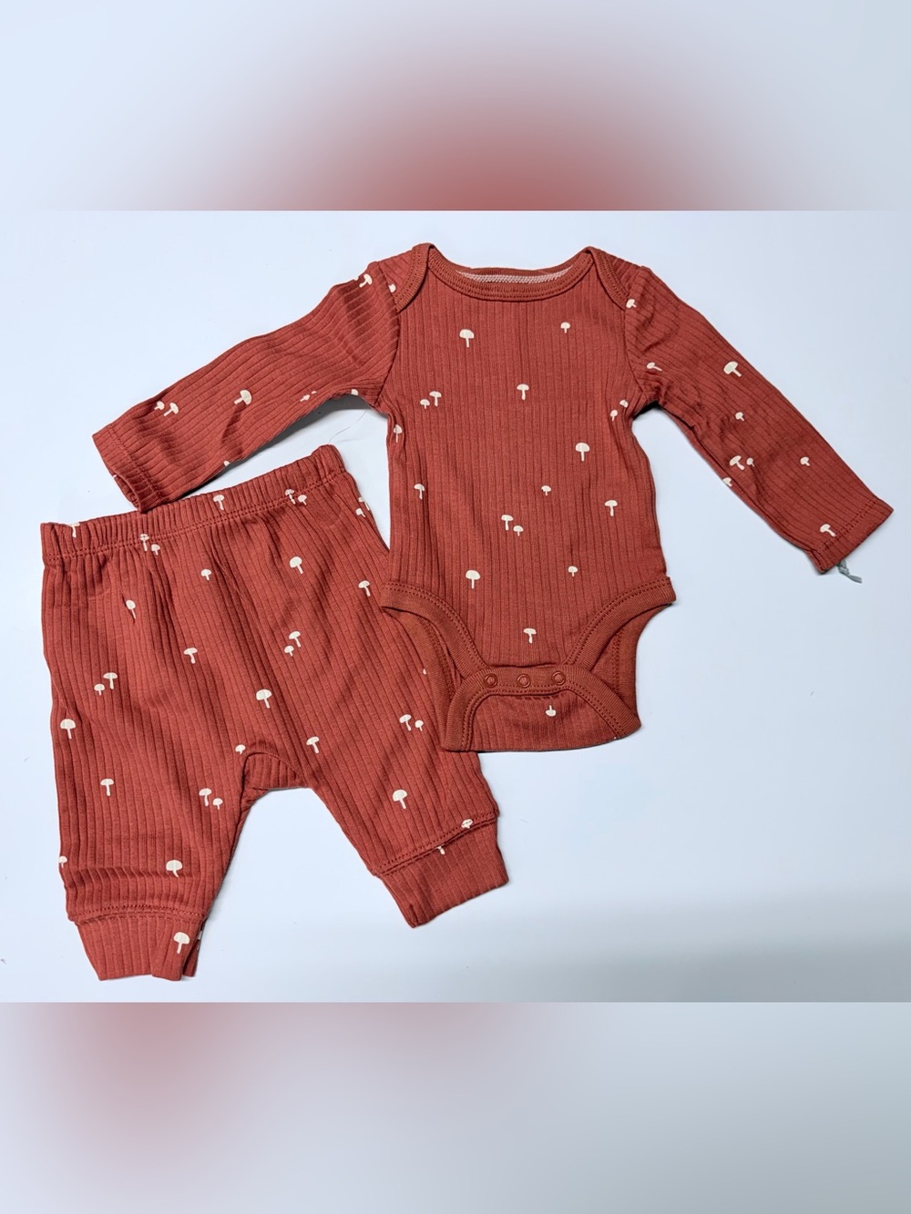 cloud island Rusty Red Ribbed Mushroom Print Baby Matching Set